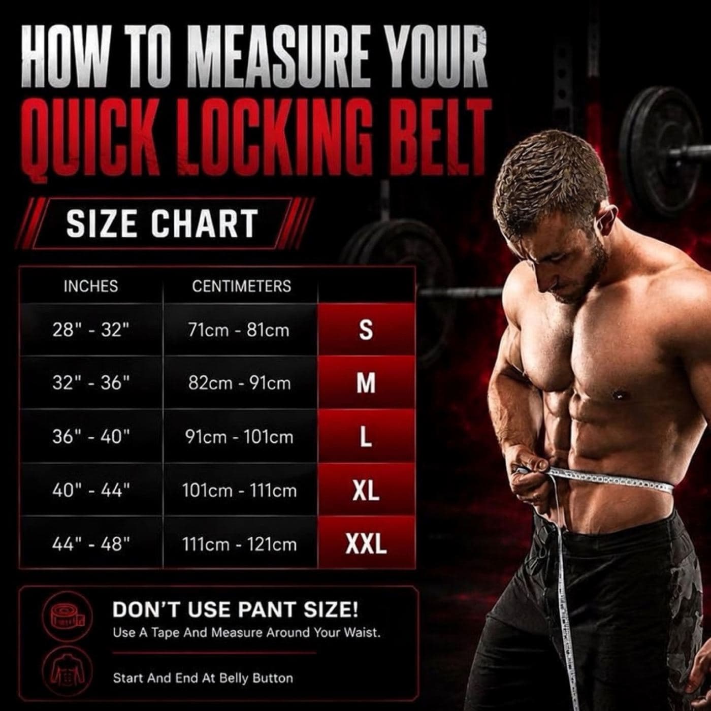 Black Lever Belt size chart
